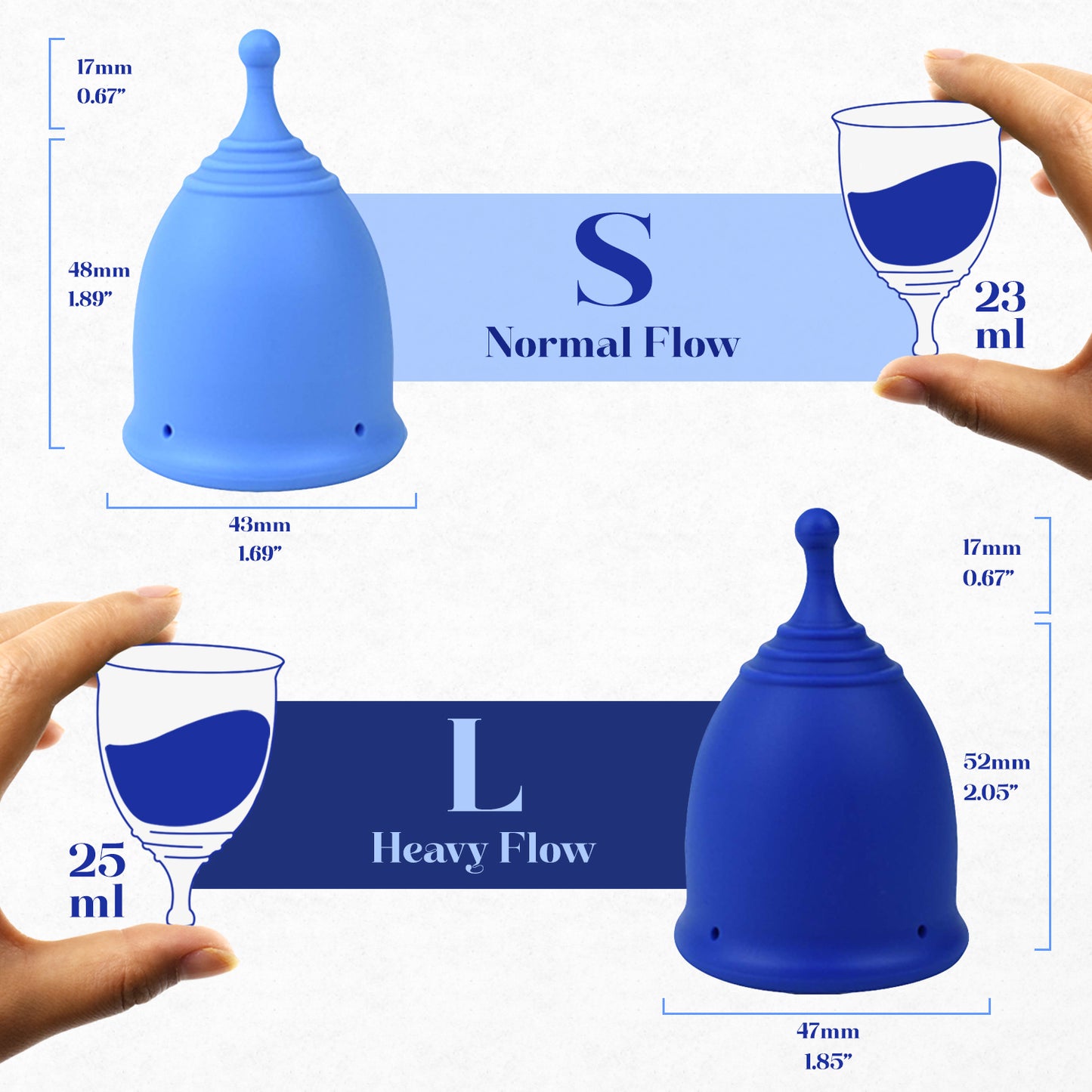 Menstrual Cups, Set of 2 (Small + Large) with Box - Blue