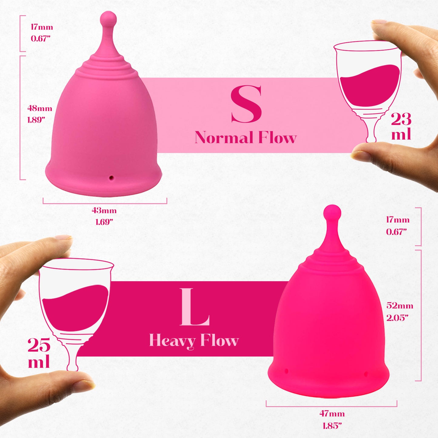 Menstrual Cups, Set of 2 (Small + Large) with Box - Pink